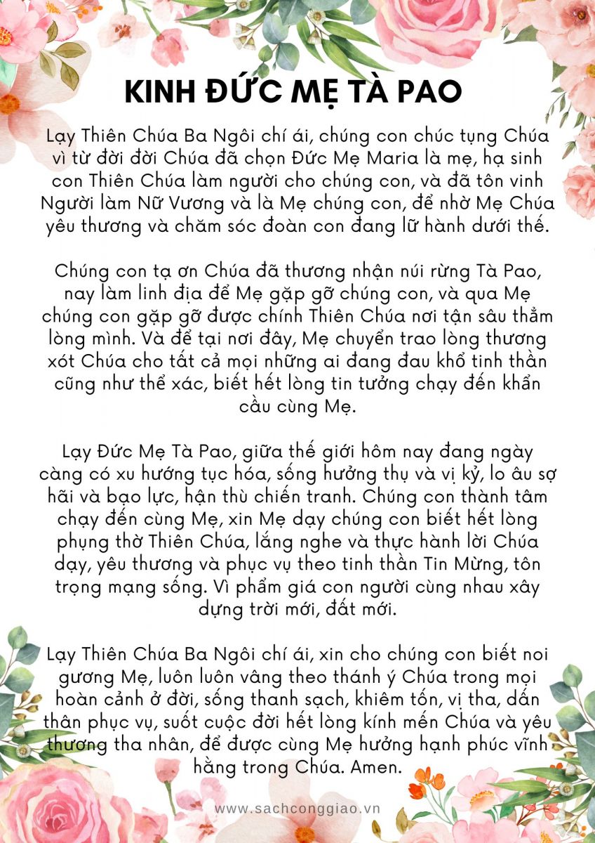 thánh lễ ở đức mẹ tà pao, kinh đức mẹ tà pao, kinh khấn đức mẹ tà pao, kinh nghiệm đi đức mẹ tà pao, kinh cầu đức mẹ tà pao, lời cầu nguyện đức mẹ tà pao,